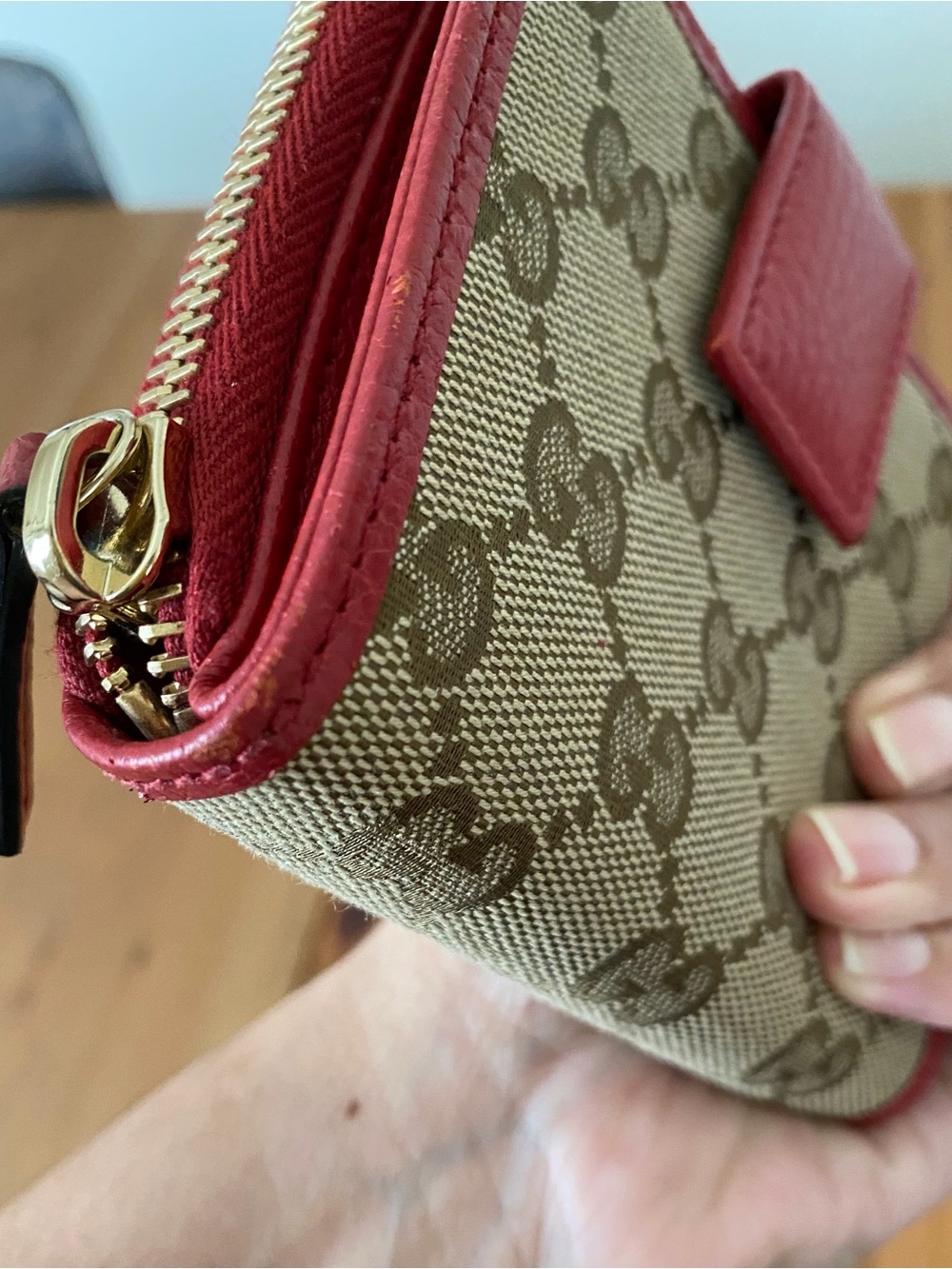 Gucci GG Monogram Canvas Red Leather Small Compact Wallet - Picture 10 of 16